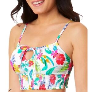 NWT SALT + COVE Juniors Retro Hibiscus Smocked Cami Bikini Top Multicolor Floral